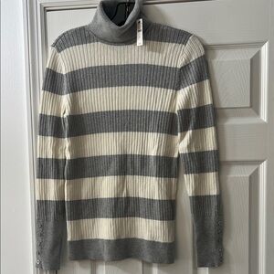 Talbots Gray and Cream Metallic Turtleneck Sweater.  New with tags!